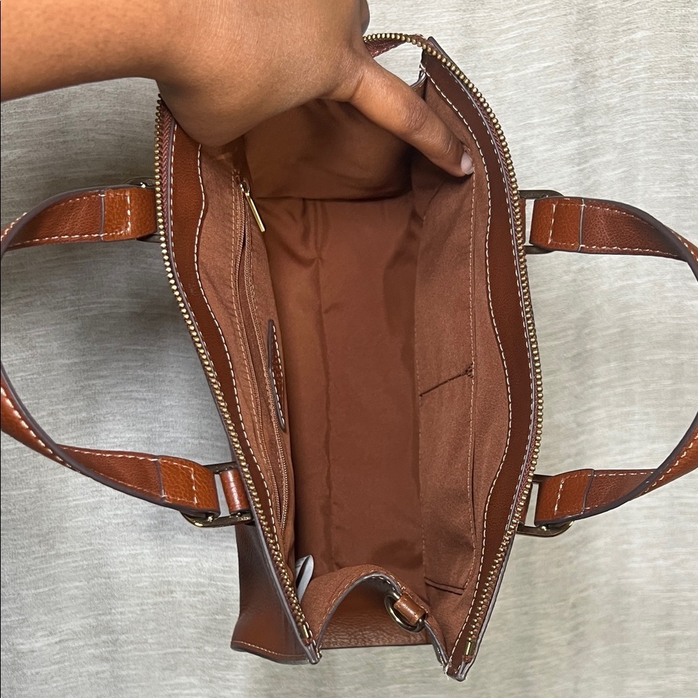Fossil Rich Rust Brown Leather Satchel Top Handle Bag - Picture 9 of 16